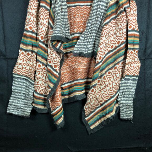 Belle De Jour Womens Sweater Multicolored Aztec Waterfall Open Front Cardigan S - Picture 3 of 11